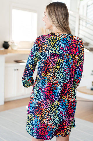Lizzy Dress in Navy Rainbow Leopard-[option4]-[option5]-[option6]-[option7]-[option8]-Womens-Clothing-Shop