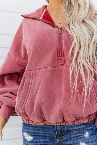 Oversized HalfZip Sweatshirt - Strawberry-[option4]-[option5]-[option6]-[option7]-[option8]-Womens-Clothing-Shop