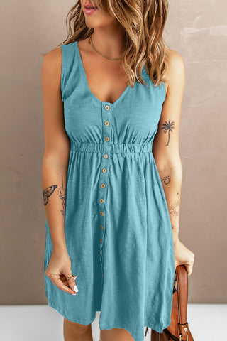 Fall Layers Button Front Empire Waist Sleeveless Slit Dress-Pastel Blue-S-[option4]-[option5]-[option6]-[option7]-[option8]-Womens-Clothing-Shop