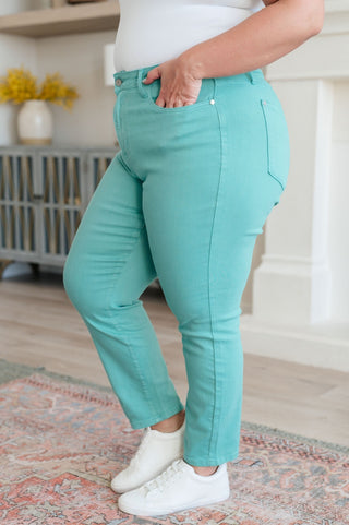 Bridgette High Rise Garment Dyed Slim Jeans in Aquamarine-[option4]-[option5]-[option6]-[option7]-[option8]-Womens-Clothing-Shop