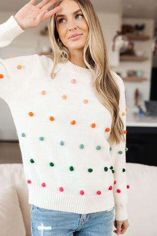 Candy Buttons Pom Detail Sweater-[option4]-[option5]-[option6]-[option7]-[option8]-Womens-Clothing-Shop