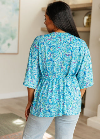 Dreamer Peplum Top in Blue and Teal Paisley-[option4]-[option5]-[option6]-[option7]-[option8]-Womens-Clothing-Shop