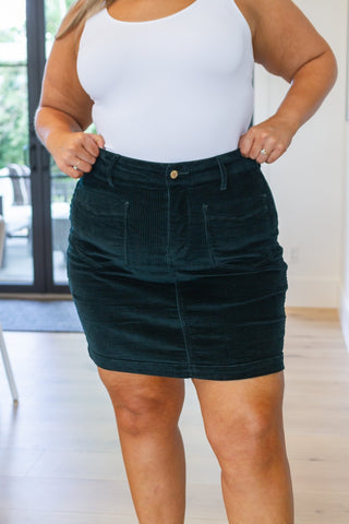 Melinda Corduroy Patch Pocket Skirt in Emerald-[option4]-[option5]-[option6]-[option7]-[option8]-Womens-Clothing-Shop
