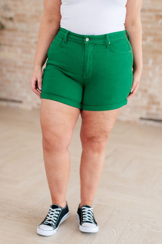 Jenna High Rise Control Top Cuffed Shorts in Green-[option4]-[option5]-[option6]-[option7]-[option8]-Womens-Clothing-Shop