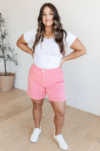 Jenna High Rise Control Top Cuffed Shorts in Pink-[option4]-[option5]-[option6]-[option7]-[option8]-Womens-Clothing-Shop