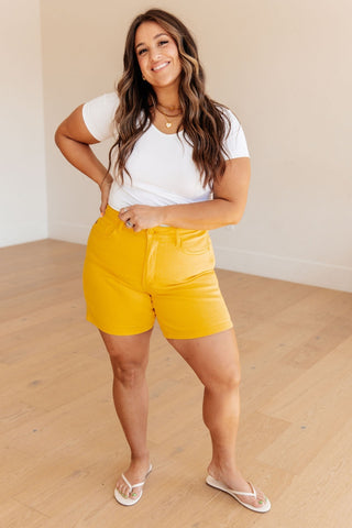 Jenna High Rise Control Top Cuffed Shorts in Yellow-[option4]-[option5]-[option6]-[option7]-[option8]-Womens-Clothing-Shop