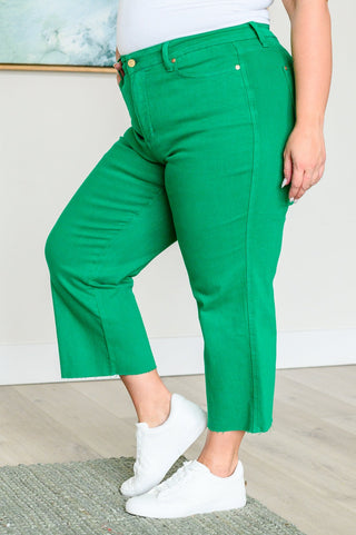 Lisa High Rise Control Top Wide Leg Crop Jeans in Kelly Green-[option4]-[option5]-[option6]-[option7]-[option8]-Womens-Clothing-Shop
