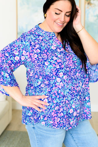 Lizzy Bell Sleeve Top in Navy and Pink Floral-[option4]-[option5]-[option6]-[option7]-[option8]-Womens-Clothing-Shop