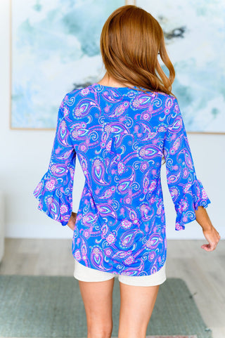 Lizzy Bell Sleeve Top in Royal Paisley-[option4]-[option5]-[option6]-[option7]-[option8]-Womens-Clothing-Shop
