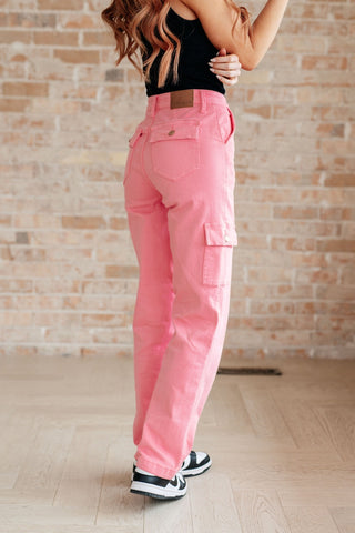 Peggy High Rise Cargo Straight Jeans in Pink-[option4]-[option5]-[option6]-[option7]-[option8]-Womens-Clothing-Shop