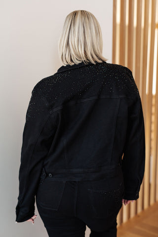 Reese Rhinestone Denim Jacket in Black-[option4]-[option5]-[option6]-[option7]-[option8]-Womens-Clothing-Shop