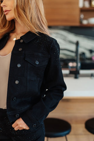 Reese Rhinestone Denim Jacket in Black-[option4]-[option5]-[option6]-[option7]-[option8]-Womens-Clothing-Shop