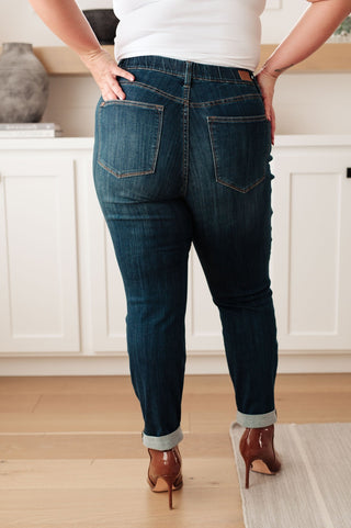 Rowena High Rise Pull On Double Cuff Slim Jeans-[option4]-[option5]-[option6]-[option7]-[option8]-Womens-Clothing-Shop