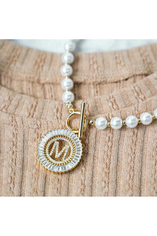 PREORDER: Pearl Chain Radiant Initial Necklace-[option4]-[option5]-[option6]-[option7]-[option8]-Womens-Clothing-Shop