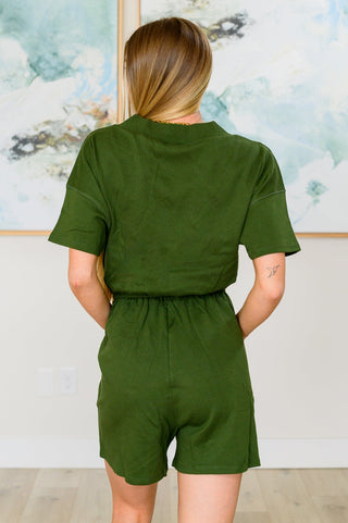 Short Sleeve V-Neck Romper in Army Green-[option4]-[option5]-[option6]-[option7]-[option8]-Womens-Clothing-Shop