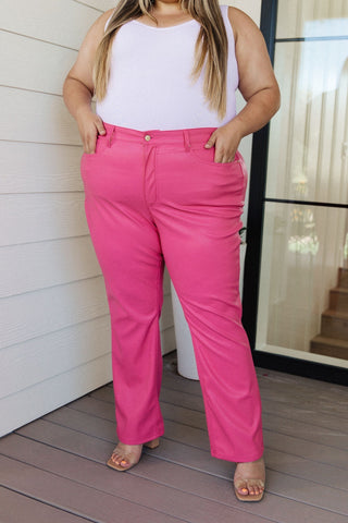 Tanya Control Top Faux Leather Pants in Hot Pink-[option4]-[option5]-[option6]-[option7]-[option8]-Womens-Clothing-Shop