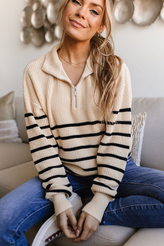 Ampersand Avenue Zip Sweater|Cream & Black-[option4]-[option5]-[option6]-[option7]-[option8]-Womens-Clothing-Shop