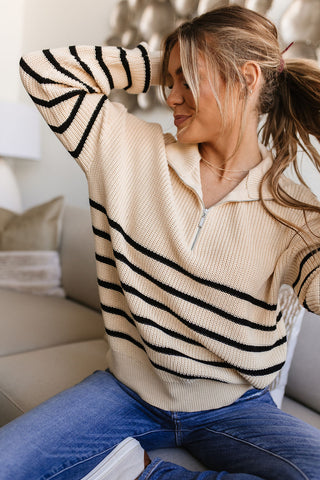 Ampersand Avenue Zip Sweater|Cream & Black-[option4]-[option5]-[option6]-[option7]-[option8]-Womens-Clothing-Shop