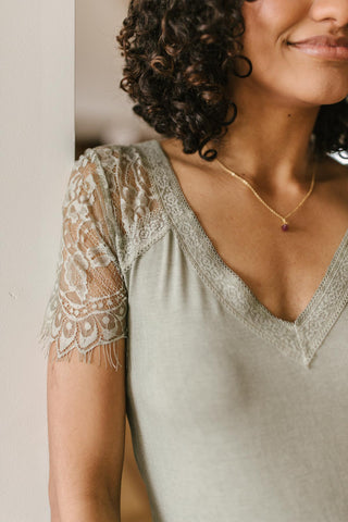 A Little Bit of Lace Top In Sage-[option4]-[option5]-[option6]-[option7]-[option8]-Womens-Clothing-Shop