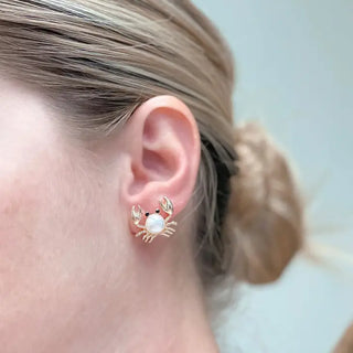 PREORDER: Pearl Crab Stud Earrings in Two Colors-[option4]-[option5]-[option6]-[option7]-[option8]-Womens-Clothing-Shop