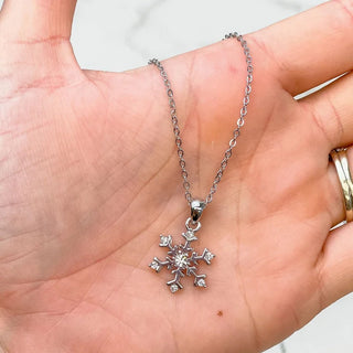PREORDER: Cubic Zirconia Snowflake Pendant Necklace in White Gold-One Size-[option4]-[option5]-[option6]-[option7]-[option8]-Womens-Clothing-Shop
