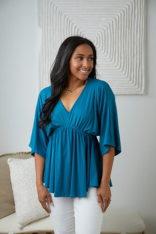 Storied Moments Draped Peplum Top in Teal-[option4]-[option5]-[option6]-[option7]-[option8]-Womens-Clothing-Shop
