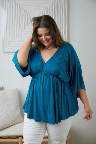 Storied Moments Draped Peplum Top in Teal-[option4]-[option5]-[option6]-[option7]-[option8]-Womens-Clothing-Shop