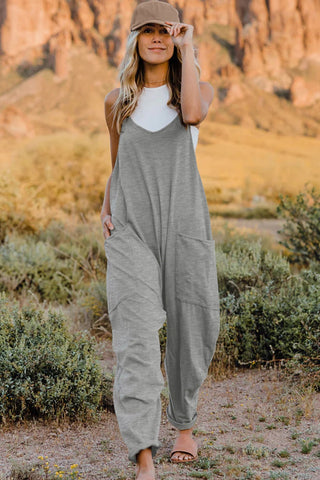 Double Take V-Neck Sleeveless Jumpsuit with Pockets-Light Gray-S-[option4]-[option5]-[option6]-[option7]-[option8]-Womens-Clothing-Shop
