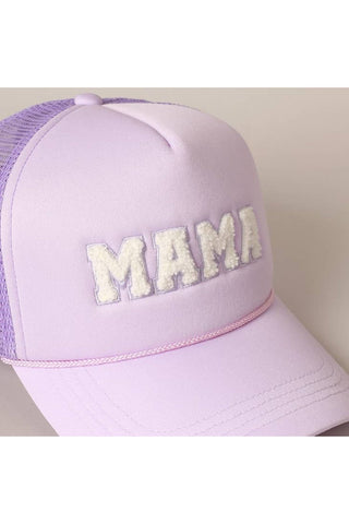 PREORDER: Mama Chenille Letter Patch Trucker Hat in Three Colors-[option4]-[option5]-[option6]-[option7]-[option8]-Womens-Clothing-Shop