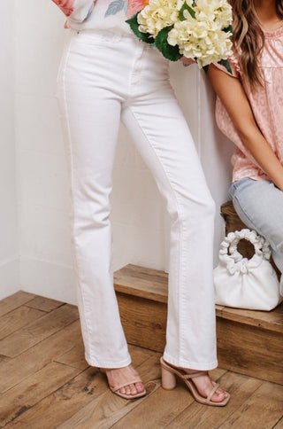 Pure White High Waist Boot Cut Jeans-[option4]-[option5]-[option6]-[option7]-[option8]-Womens-Clothing-Shop