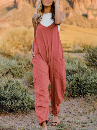 Sleeveless V-Neck Pocketed Jumpsuit-Red Orange-S-[option4]-[option5]-[option6]-[option7]-[option8]-Womens-Clothing-Shop