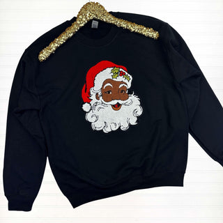 PREORDER: Santa Chenille Patch Sweatshirt (Dark Skin) in Assorted Colors-[option4]-[option5]-[option6]-[option7]-[option8]-Womens-Clothing-Shop