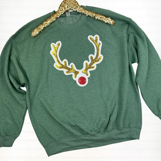 PREORDER: Reindeer Sequin Patch Sweatshirt-[option4]-[option5]-[option6]-[option7]-[option8]-Womens-Clothing-Shop