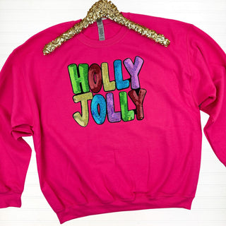 PREORDER: Holly Jolly Sequin Patch Sweatshirt-[option4]-[option5]-[option6]-[option7]-[option8]-Womens-Clothing-Shop