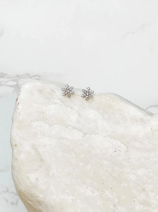 PREORDER: Cubic Zirconia Snowflake Stud Earrings in Silver-One Size-[option4]-[option5]-[option6]-[option7]-[option8]-Womens-Clothing-Shop