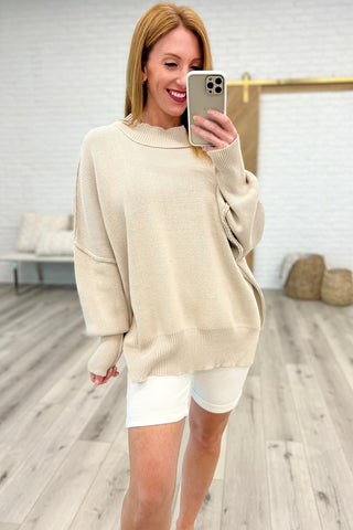 Margot Side Slit Oversized Sweater in Sand Beige-[option4]-[option5]-[option6]-[option7]-[option8]-Womens-Clothing-Shop