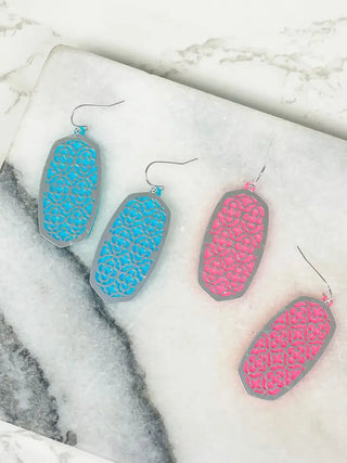 PREORDER: Metal Acrylic Quatrefoil Dangle Earrings in Assorted Colors-[option4]-[option5]-[option6]-[option7]-[option8]-Womens-Clothing-Shop