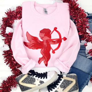 PREORDER: Sequin Patch Cupid Sweatshirt on Pink-[option4]-[option5]-[option6]-[option7]-[option8]-Womens-Clothing-Shop