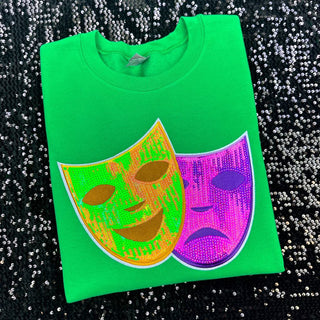 PREORDER: Mask Sequin Patch Sweatshirt in Green-[option4]-[option5]-[option6]-[option7]-[option8]-Womens-Clothing-Shop