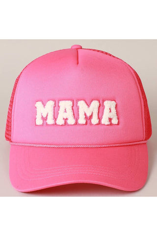 PREORDER: Mama Chenille Letter Patch Trucker Hat in Three Colors-[option4]-[option5]-[option6]-[option7]-[option8]-Womens-Clothing-Shop