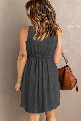 Fall Layers Button Front Empire Waist Sleeveless Slit Dress-[option4]-[option5]-[option6]-[option7]-[option8]-Womens-Clothing-Shop