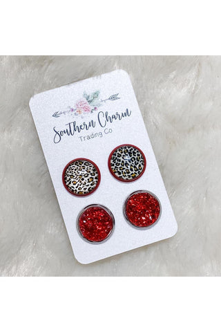 Valentine's Day Studs Double Sets-Leopard and Red Sparkles-[option4]-[option5]-[option6]-[option7]-[option8]-Womens-Clothing-Shop