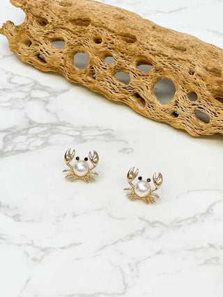PREORDER: Pearl Crab Stud Earrings in Two Colors-[option4]-[option5]-[option6]-[option7]-[option8]-Womens-Clothing-Shop