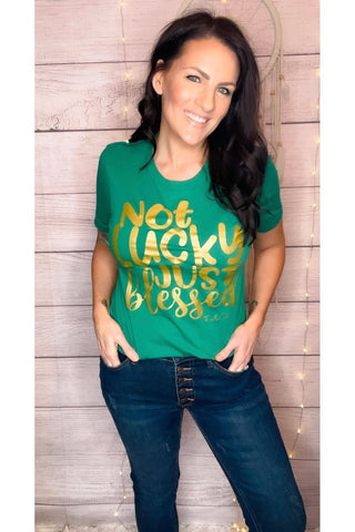 Not Lucky Just Blessed Graphic Tee-[option4]-[option5]-[option6]-[option7]-[option8]-Womens-Clothing-Shop