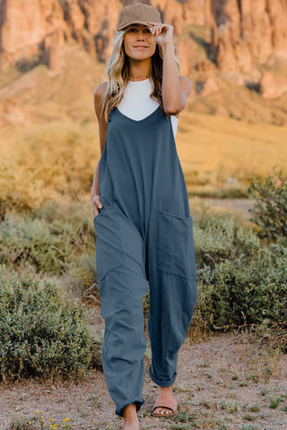 Double Take V-Neck Sleeveless Jumpsuit with Pockets-Peacock Blue-S-[option4]-[option5]-[option6]-[option7]-[option8]-Womens-Clothing-Shop