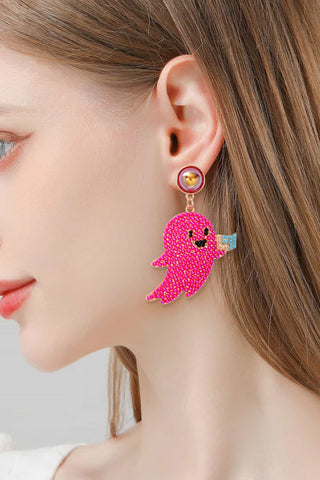 Ghost Shape Synthetic Pearl Dangle Earrings-Hot Pink-One Size-[option4]-[option5]-[option6]-[option7]-[option8]-Womens-Clothing-Shop