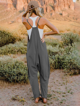 Sleeveless V-Neck Pocketed Jumpsuit-[option4]-[option5]-[option6]-[option7]-[option8]-Womens-Clothing-Shop