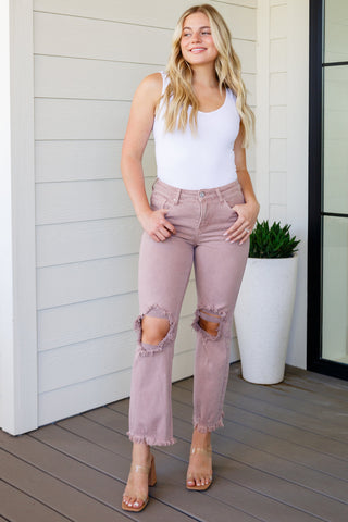 Babs High Rise Distressed Straight Jeans in Mauve-[option4]-[option5]-[option6]-[option7]-[option8]-Womens-Clothing-Shop