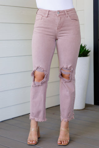 Babs High Rise Distressed Straight Jeans in Mauve-[option4]-[option5]-[option6]-[option7]-[option8]-Womens-Clothing-Shop