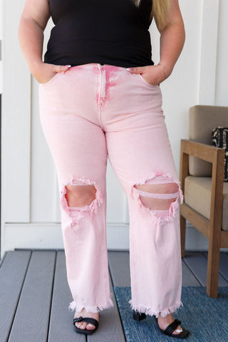 Babs Distressed Straight Jeans in Pink-[option4]-[option5]-[option6]-[option7]-[option8]-Womens-Clothing-Shop